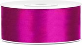 1x Hobby/decoratie fuchsia roze satijnen sierlint 2,5 cm/25 mm x 25 meter - Cadeaulinten satijnlinten/ribbons- Fuchsia roze linten - Hobbymateriaal benodigdheden - Verpakkingsmaterialen