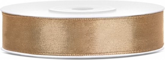 Gouden satijnen lint op een rol. Het lint is 12 mm breed.