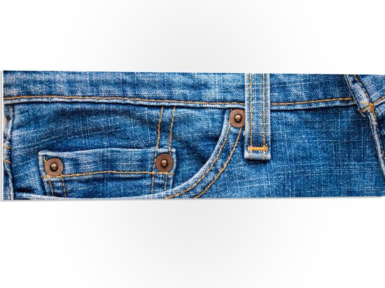 PVC Schuimplaat - Close-up van Broekzak van Jeans - 90x30 cm Foto op PVC Schuimplaat (Met Ophangsysteem)