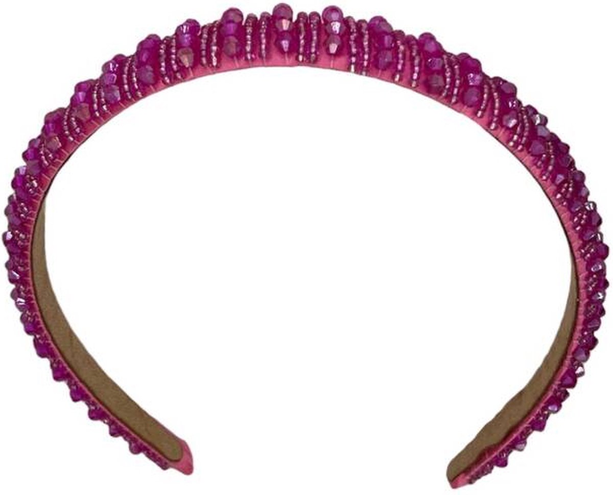 Diadeem - haarband met kralen - roze - fuchsia - glimmers