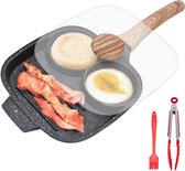 Braadpan, 21 cm pannenkoekenpan met deksel, 3 pannen, aluminium omeletpan met antiaanbaklaag voor ontbijt, voor inductie en gas