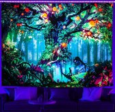 Ulticool - Sprookjesboom - Glow in the Dark Tapestry Decoratie Magic - Psychedelisch - Blacklight Party Wandkleed Achtergronddoek - 200x150 cm - Backdrop UV Lamp Reactive - Groot wandtapijt - Poster - Neon Fluor Verlichting