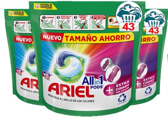 Ariel All in 1 Pods - Wasmiddel - 3 x 43 Wasbeurten - + Extra Vezelbescherming - 129 wasbeurten - Wasmiddel - Ariel Pods - Ariel 3 in 1 pods - Wasmachine - Voordeelverpakking