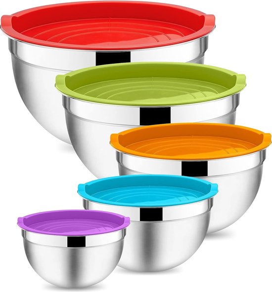 Herogo Mengkommen, 6-delige set, roestvrij staal, slakom met luchtdicht deksel, 6,7 l/3,3 l/2,5 l/1,5 l/1,2 l/0,7 l, stapelbare kommenset voor koken, bakken, opslag, vaatwasmachinebestendig