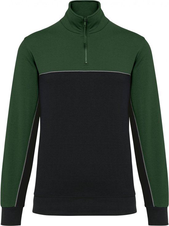 Sweatshirt Unisex 4XL WK. Designed To Work 1/4-ritskraag Lange mouw Black / Forest Green 60% Katoen, 40% Polyester