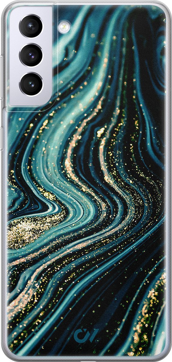 Hoesje geschikt voor Samsung Galaxy S21 Plus hoesje - Blue Marble Waves - - Blauw - - Casevibes
