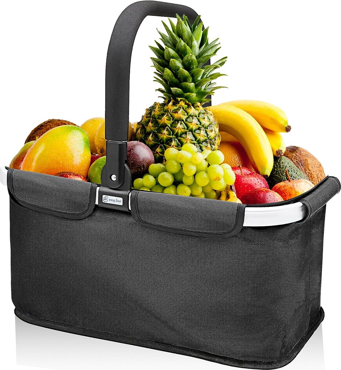 Koelmand, stevige thermische boodschappenmand met koelfunctie en veel opbergruimte, elegante opvouwbare mand voor weekboodschappen of als picknickmand, geïsoleerd, licht en inklapbaar (marineblauw)