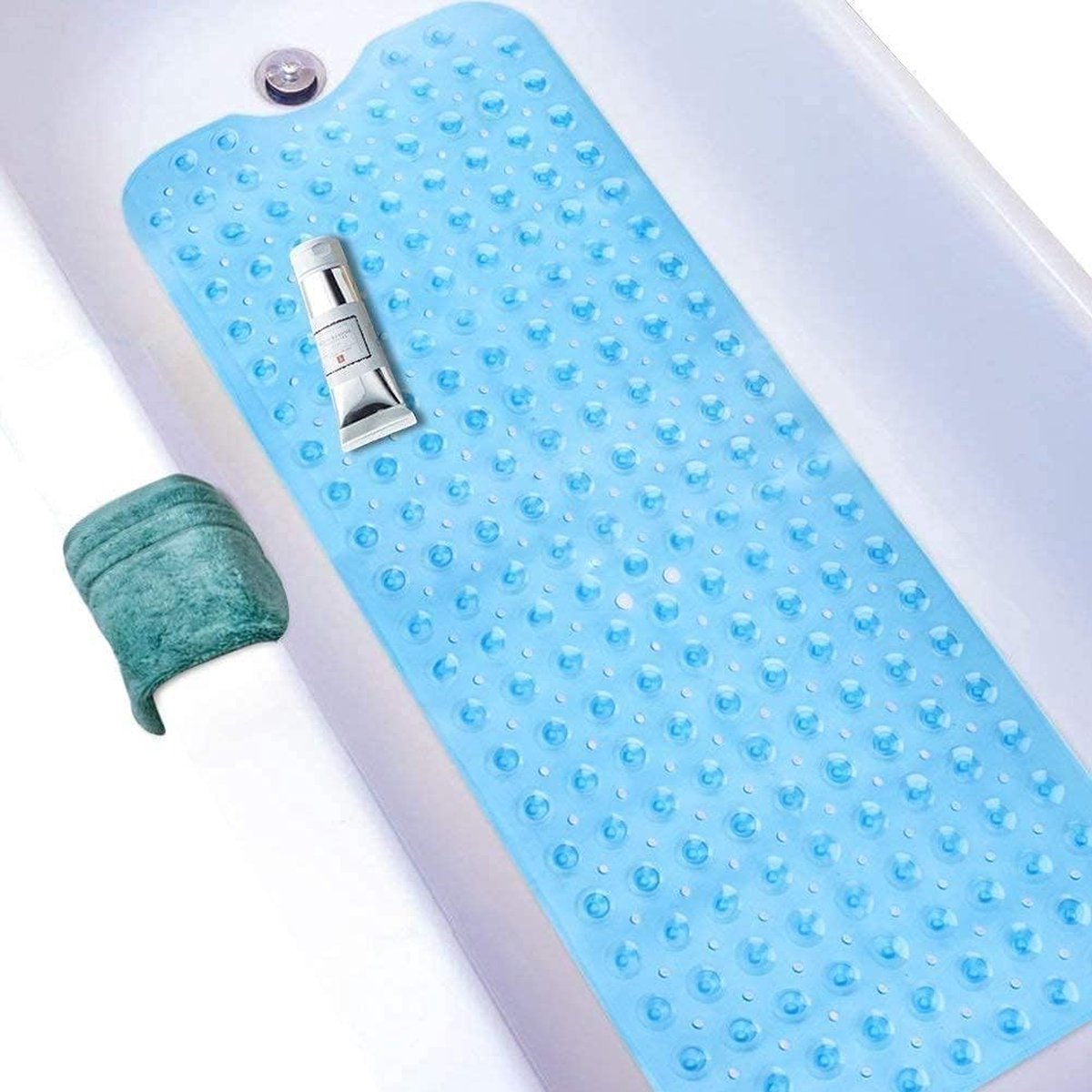 XL antislip badmat, 100 x 40 cm, badmat met zuignappen, anti-vorm, machinewasbaar, latexvrije douchematten, ideaal voor badkamer en badkuip (blauw)