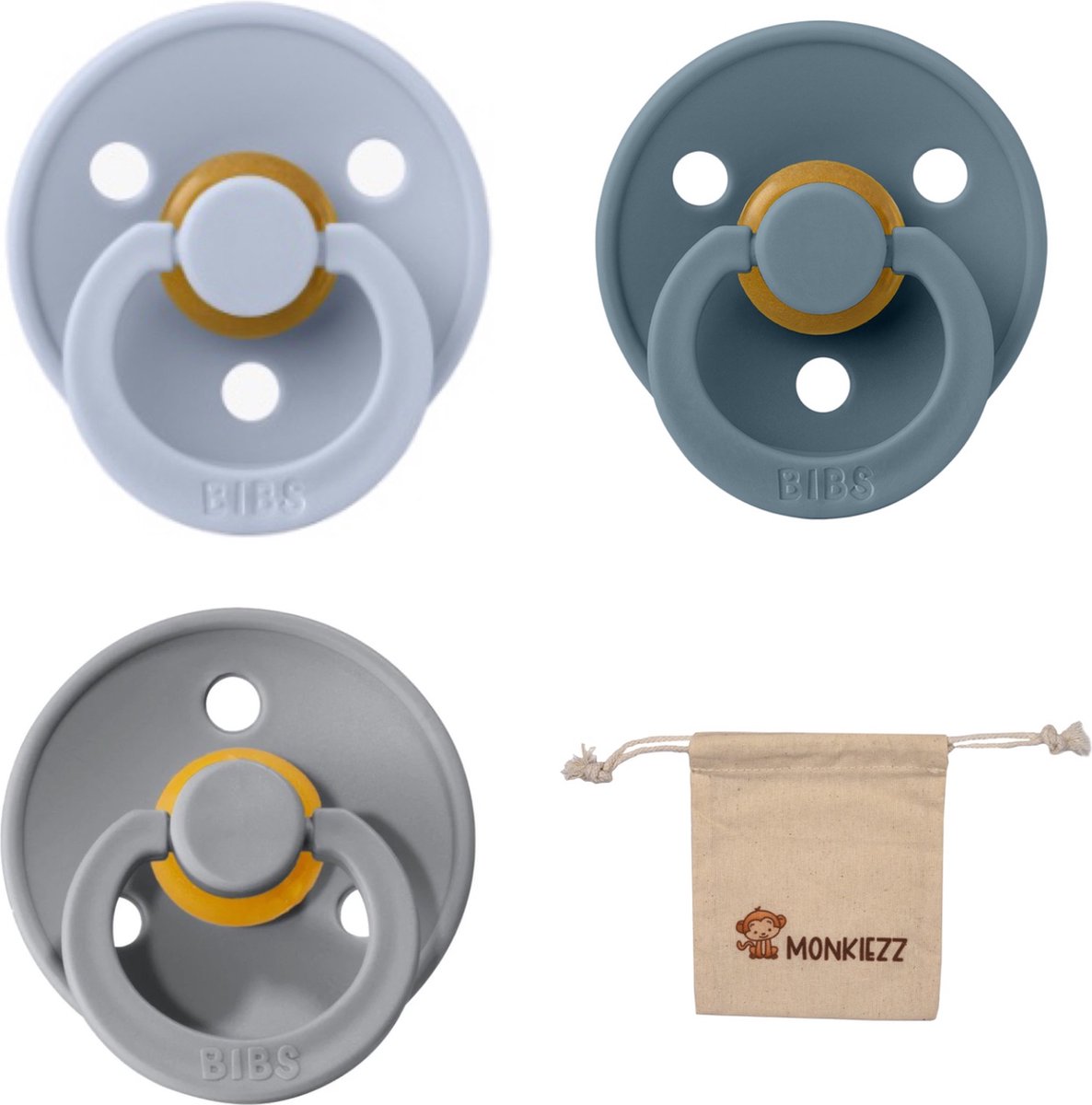 Goedkoopste Bibs fopspeen - maat 2 6-18 maanden - 3 stuks – Dusty Blue - Petrol - Cloud Monkiezz speenzakje