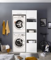 Wasmachine kast en wasmand kast - Wasmachine kast en droger kast - Wasmachine ombouw - Houten wasmachine meubel - Wit