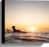 Canvas - Zee - Zonsondergang - Surfplank - Surfers - Hobby - 30x30 cm Foto op Canvas Schilderij (Wanddecoratie op Canvas)