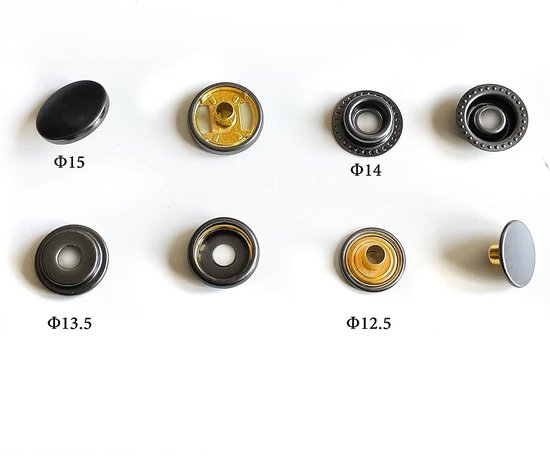 Hossom Drukknopen, set, 140 stuks, 6 kleuren, koper, metaal, brons, met