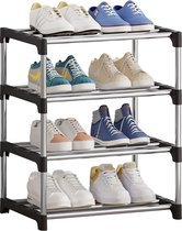 Klein schoenenrek, stapelbaar schoenenrek, 4 niveaus, beenruimteopslag, licht schoenenrek, opbergen, organizer, stabiel smal schoenenrek voor kast, entree, hal