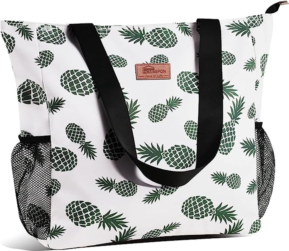 G4Free Grote strandtas voor vrouwen waterdichte zandbestendige stranddraagtas met make-uptas met ritszak, Golvende strepen, 35L, Gegolfd