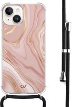 Casevibes - Telefoonhoesje met koord - Geschikt voor Apple iPhone 14 - Rose Marble - Roze - Marmer