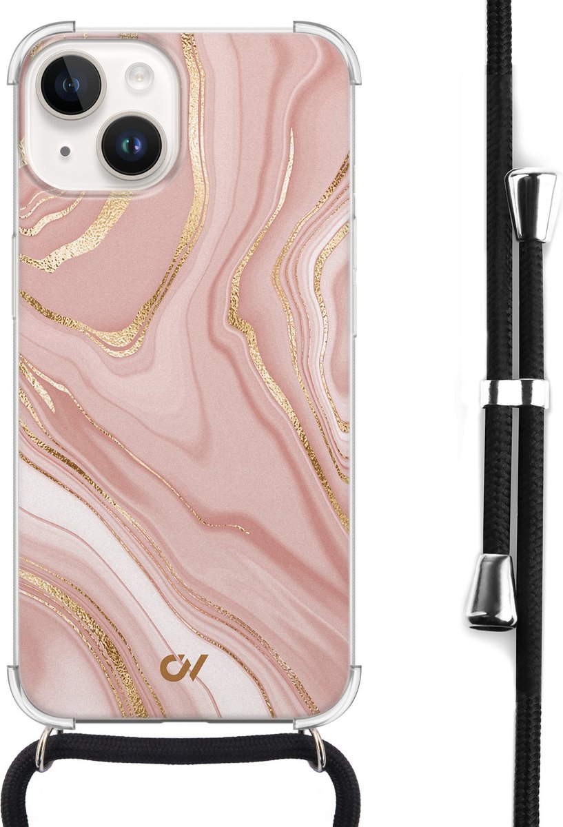 Casevibes - Telefoonhoesje met koord - Geschikt voor Apple iPhone 14 - Rose Marble - Roze -