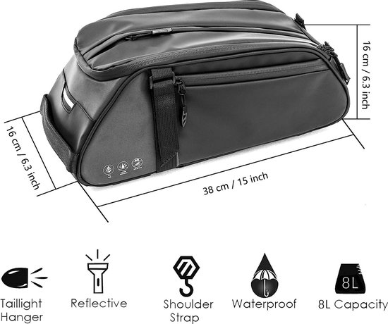 Larkson No 6 Bike Bicycle Bag for Pannier Racks, Unisex, 2-in-1, Backpack and Pannier Rack Bag, Water-Repellent, Grey