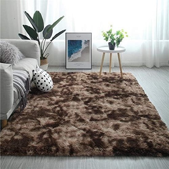 pluche, pluizige tapijten, zacht pluizig tapijt, antislip vloerkleden, dik vloertapijt, mat voor woonkamer, slaapkamer (bruin, 150 x 240 cm)