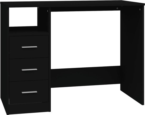 vidaXL - Bureau - met - lades - 102x50x76 - cm - bewerkt - hout - zwart