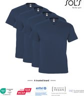 4 Pack SOLS V-hals, Heren T-Shirt 100% katoen V-hals, Denim Blauw, Maat 3XL