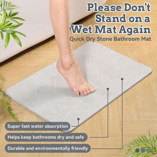 Tapis De Bain En Pierre De Diatomite 40x60 Cm - Absorption Rapide, Antidérapant, Séchage Instantané