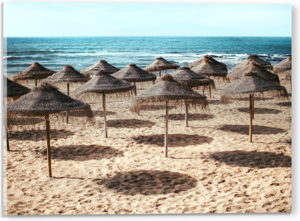 Acrylglas - Zee - Strand - Zand - Parasols - 40x30 cm Foto op Acrylglas (Wanddecoratie op