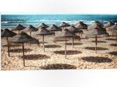 PVC Schuimplaat- Zee - Strand - Zand - Parasols - 100x50 cm Foto op PVC Schuimplaat