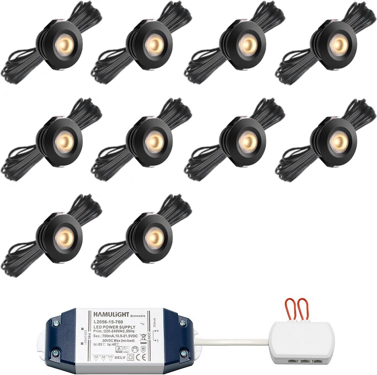 LED inbouwspot Pals bas zwart - inclusief trafo - inbouwspots / downlights / plafondspots / led spot / 3W / dimbaar / warm wit / rond / 230V / IP44 / - set van 10 stuks