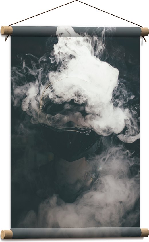 Textielposter - Witte Rookwolken tegen Zwarte Achtergrond - 40x60 cm Foto op Textiel