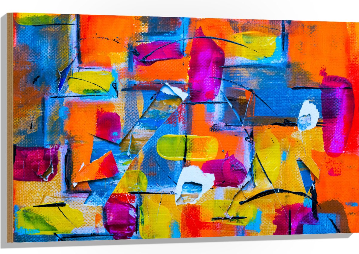 Hout - Vegen en Vakken van Verschillende Kleuren Verf - 105x70 cm - 9 mm dik - Foto op Hout (Met Ophangsysteem)