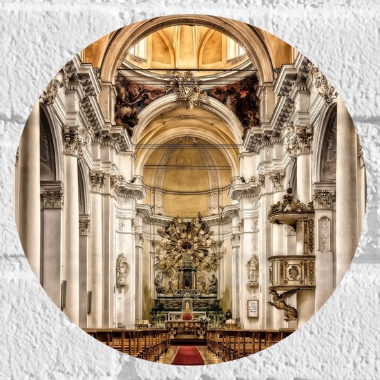 Muursticker Cirkel - Altaar van Grote Witte Kathedraal - 20x20 cm Foto op Muursticker