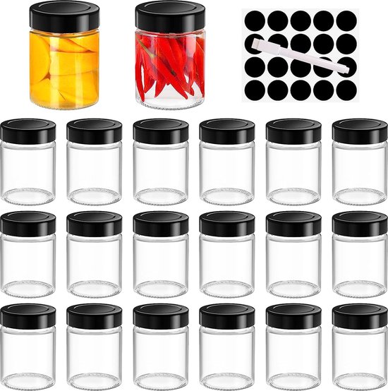 20 bocaux de conservation à vis, 150 ml, pots à confiture avec étiquettes  et stylo,... | bol.com