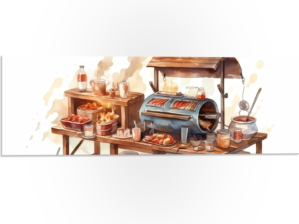 PVC Schuimplaat - Tekening van Barbecue - 60x20 cm Foto op PVC Schuimplaat (Met Ophangsyst