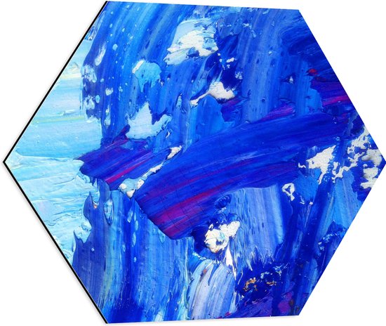 Dibond Hexagon - Lichtblauwe en Donkerblauwe Verfmix - 60x52.2 cm Foto op Hexagon (Met Ophangsysteem)