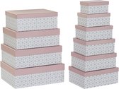 Set van opstapelbare opbergboxen DKD Home Decor Gouden Wit Licht Roze Karton (43,5 x 33,5 x 15,5 cm)