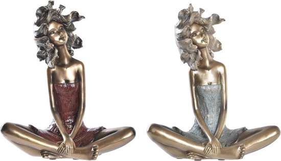 Decoratieve figuren DKD Home Decor Vrouw Rood Gouden Turkoois Hars Modern (20 x 9 x 23 cm) (2 Stuks)