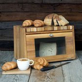 Corbeille à pain en teck 'Orge' avec planche à découper en teak en bois de bout.