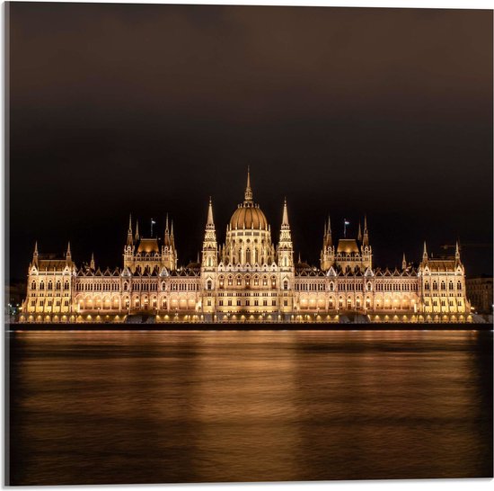 Acrylglas - Hongaars Parlementgebouw in Boedapest, Hongarije - 50x50 cm Foto op Acrylglas (Wanddecoratie op Acrylaat)