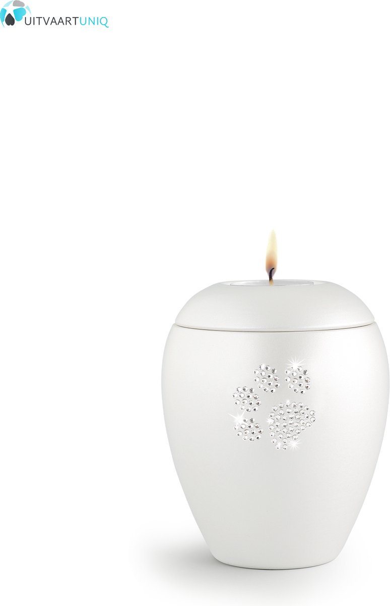 Dierenurn paarlemoer swarovski pootafdruk met licht klein