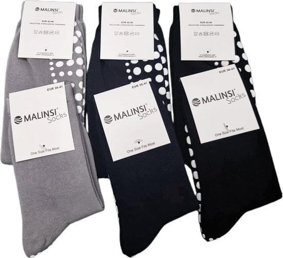 Malinsi Chaussettes Anti-Slip 3-Pack - 3 Pairs of Studs Design taille 42-46 - Chaussettes d'intérieur hommes et femmes anti-dérapantes
