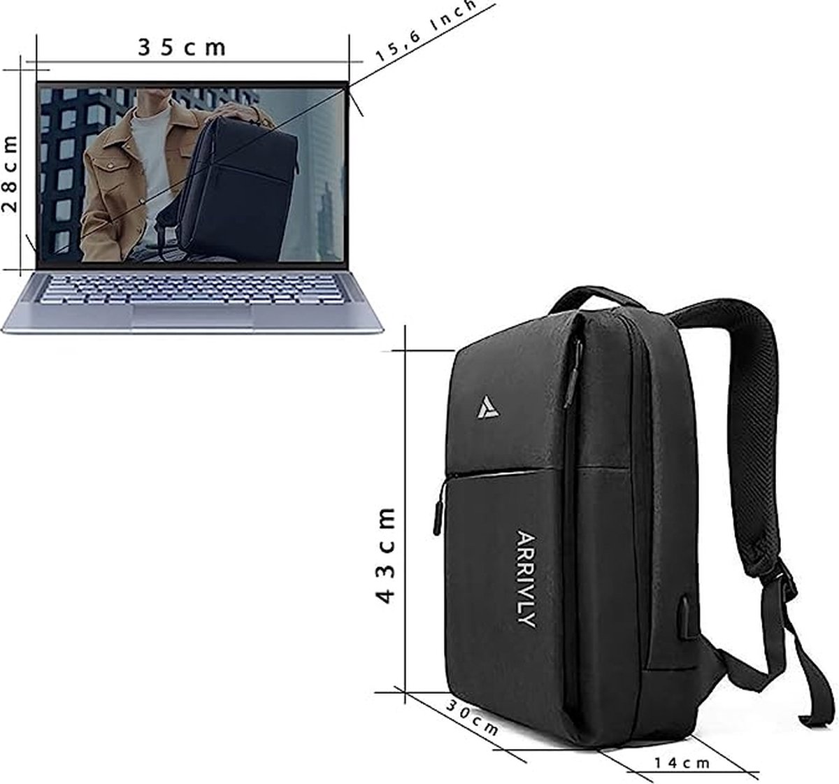 GYakeog Zakelijke rugzak heren waterdicht 15,6 inch laptop