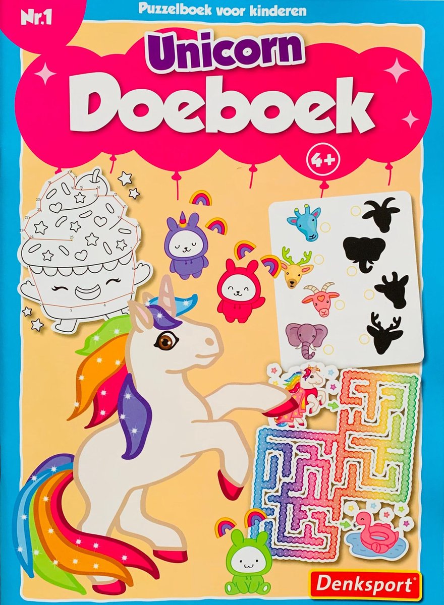 Denksport - Nr. 1 - Unicorn Doeboek - 4+ - Puzzelboek voor kinderen - Denksport junior - Puzzelboek - Kleurboek - Puzzels kinderen - Dot tot dot - Varia puzzelboek voor kinderen - Denksport