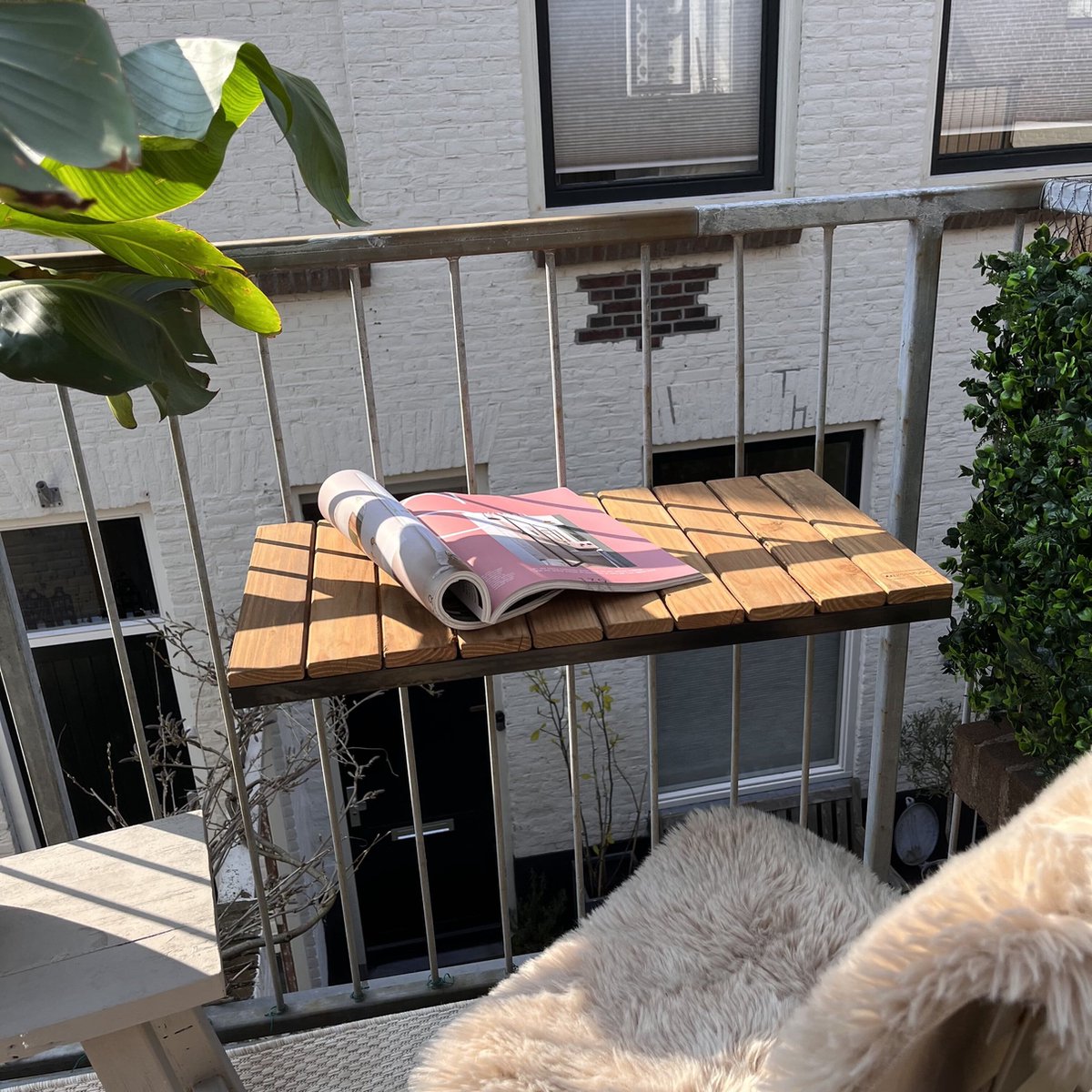 Balkonstudio - balkontafel inklapbaar 65 cm - universeel - hangend - hout - balkon tafel