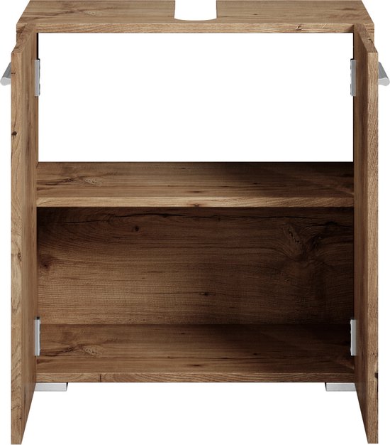 Badkamerkast Onder Wastafel LUCERA Badkamerwastafel Onderkast In Mat Wit - Opbergkast Met Industriële Stijl, 60x60x32 Cm Badkamermeubel Wit
