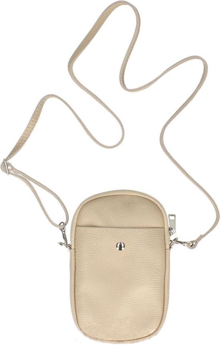 Taupe Leren Schoudertas Giorgina - Leer Leder - Schoudertassen + Telefoon vak - Taupe
