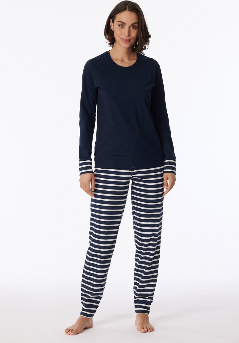 SCHIESSER Casual Essentials Pyjamaset , Dames Nachtblauwe Pyjama Met Lange Manchetten 180114 804