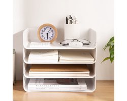 Opbergmand met 4 verdiepingen voor A4, documentenhouder van PET-kunststof, brievenbak-organizer