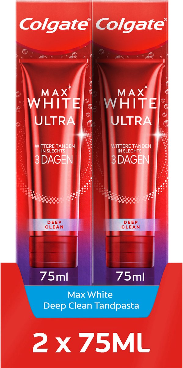 Colgate Max White Ultra Deep Clean Whitening Tandpasta - 2 x 75 ml - Voor  Witte Tanden