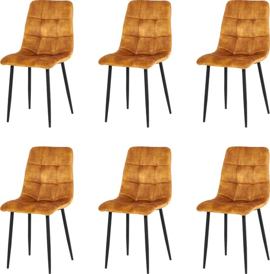 Lot de 6 chaises de salle à manger en velours Nuvolix - Los Angeles - chaise de salle à manger - chaise en velours - cognac