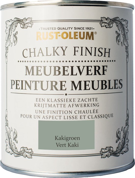 Foto: Rust oleum chalky finish meubelverf kakigroen 750ml vintage look matte afwerking